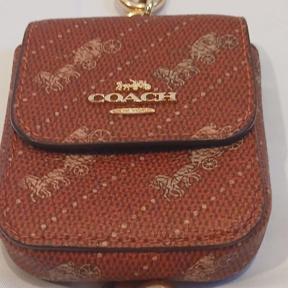 Coach Red Signature Leather Key Pouch with Clip